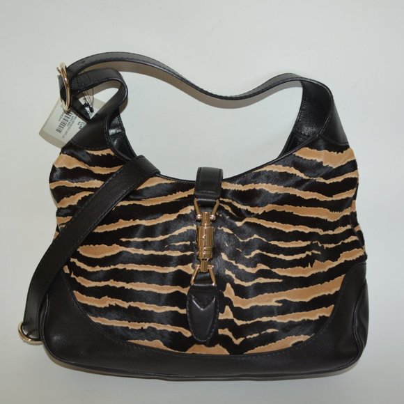 NWT GUCCI WOMENS PONY HAIR LEATHER JACKIE SHOULDER PURSE BAG MEDIUM - Picture 2 of 12